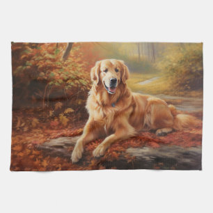 Linge De Cuisine Golden Retriever en automne Leaves automne Inspire