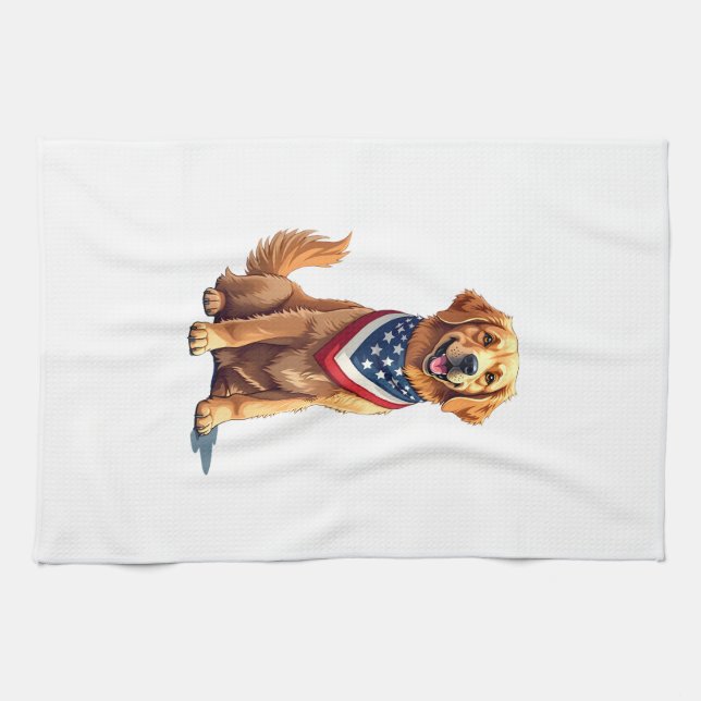 Linge De Cuisine Golden Retriever July 4th Vintage Patriotic Tee 2 (Horizontal)