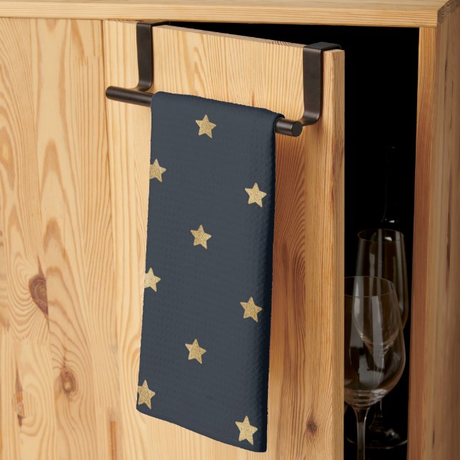 Linge De Cuisine Golden Stars on Midnight Black (Pliage en tiers)