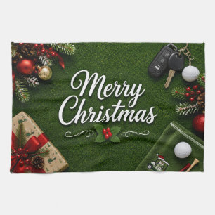 Linge De Cuisine Golf sur gazon vert thème de Noël
