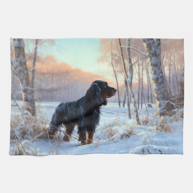 Linge De Cuisine Gordon Setter Laisse Il Neige Noël (Horizontal)