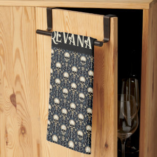 Linge De Cuisine Goth Skuls avec Floral Bleu