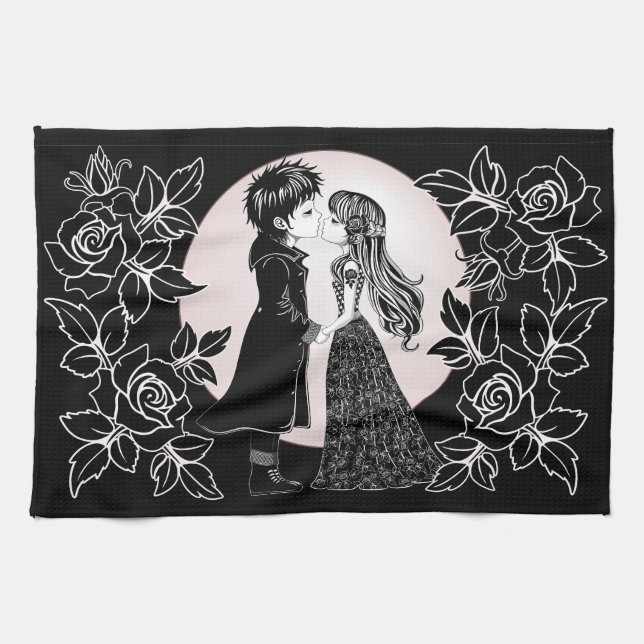 Linge De Cuisine Gothique Emo Enfants Kiss Valentine's Day (Horizontal)