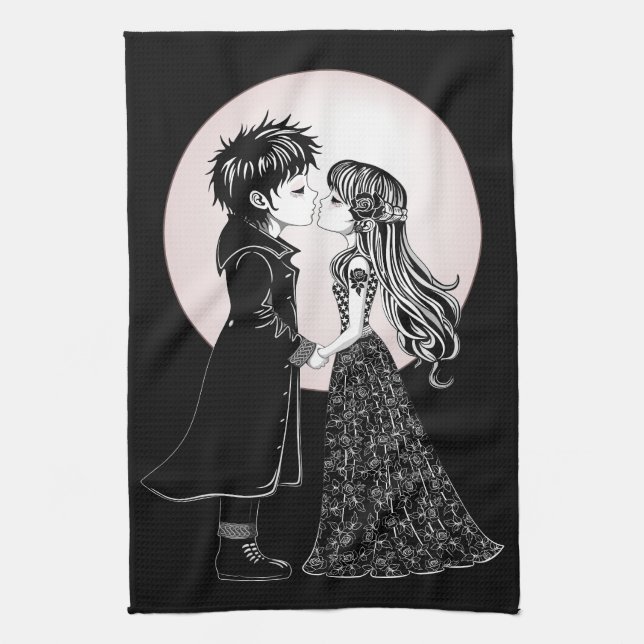 Linge De Cuisine Gothique Emo Enfants Kiss Valentine's Day (Vertical)