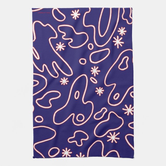 Linge De Cuisine Gouttes heureuses - bleu marine, rouge et blanc (Vertical)