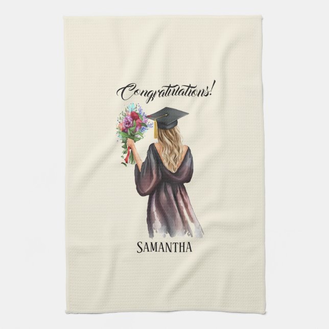 Linge De Cuisine Graduation personnalisée en aquarelle (11) (Vertical)