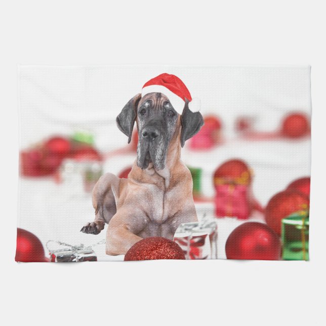 Linge De Cuisine Grand chien Danois avec ornements de Noël Cadeaux (Horizontal)