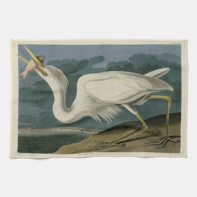 Linge De Cuisine Grand héron blanc, des Oiseaux d'Amérique d'Audubo (Horizontal)
