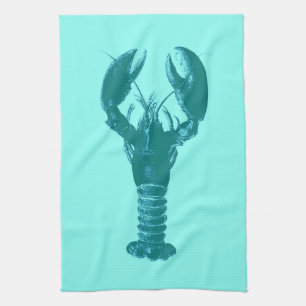 Linge De Cuisine Grand homard turquoise sur Light Aqua