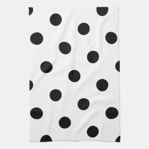 Linge De Cuisine Grand motif de point noir de polka - blanc fait
