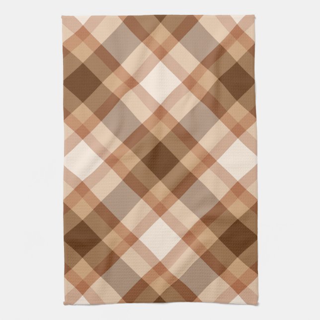 Linge De Cuisine Grand Plaid diagonal Brown, beige, cuivre et tan (Vertical)
