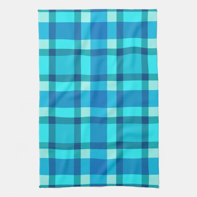 Linge De Cuisine Grand Plaid Moderne, Bleu Cobalt, Aqua & Turquoise (Vertical)