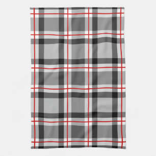 Linge De Cuisine Grand plaid moderne, noir, blanc, gris et rouge