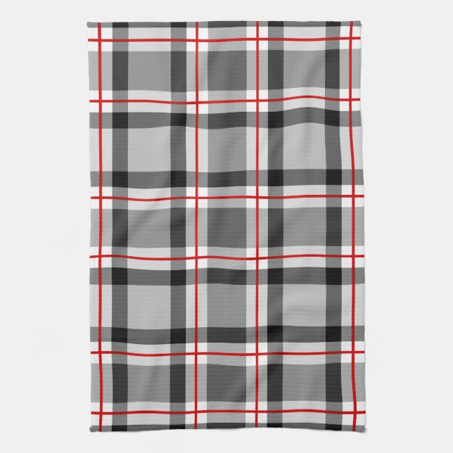 Linge De Cuisine Grand plaid moderne, noir, blanc, gris et rouge (Vertical)