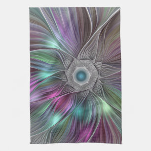 Linge De Cuisine Grande Fleur colorée Abstraite Trippy Fractal Art