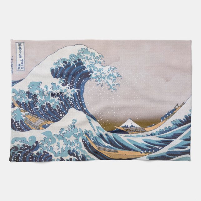 Linge De Cuisine Grande vague du tsunami Kanagawa Japon par Hokusai (Horizontal)