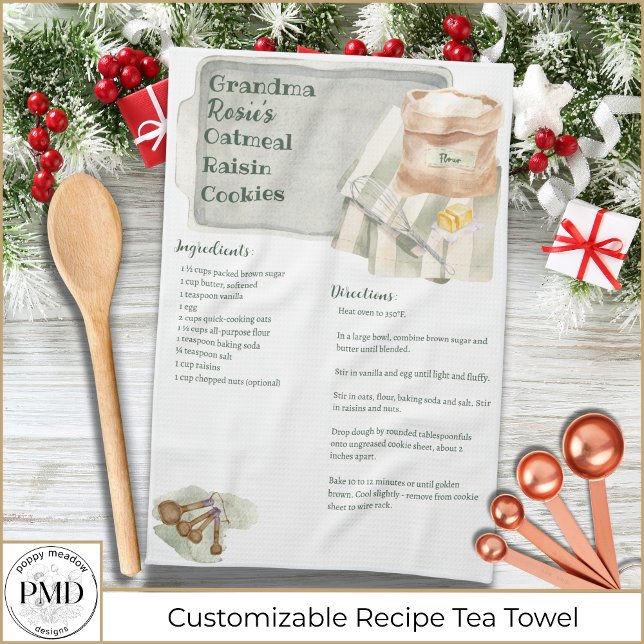 Linge De Cuisine Grandma Recipes Oatmeal Cookies Custom Keepsake (Grandma Recipes Oatmeal Cookies Custom Keepsake Kitchen Tea Towel. Add her recipe, title and name!)