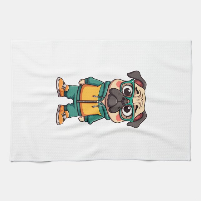 Linge De Cuisine Graphisme de mode streetwear de chien de pug de hi (Horizontal)