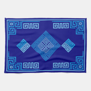 Linge De Cuisine Grec Mander - Clé grecque - Nuances de bleu