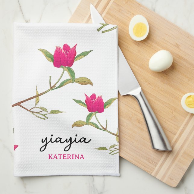 Linge De Cuisine Grec Yiayia Grand-mère grecque Bougainvillea (Quart Plié)