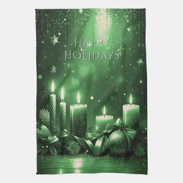 Linge De Cuisine Green Candles Christmas Holiday Kitchen Towel (Vertical)