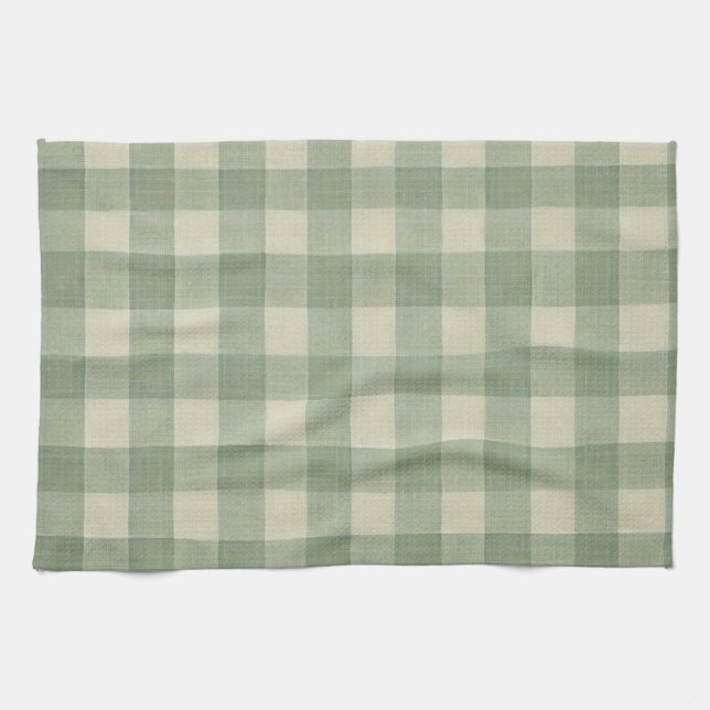 Linge De Cuisine Green Gingham kitchen towel (Horizontal)