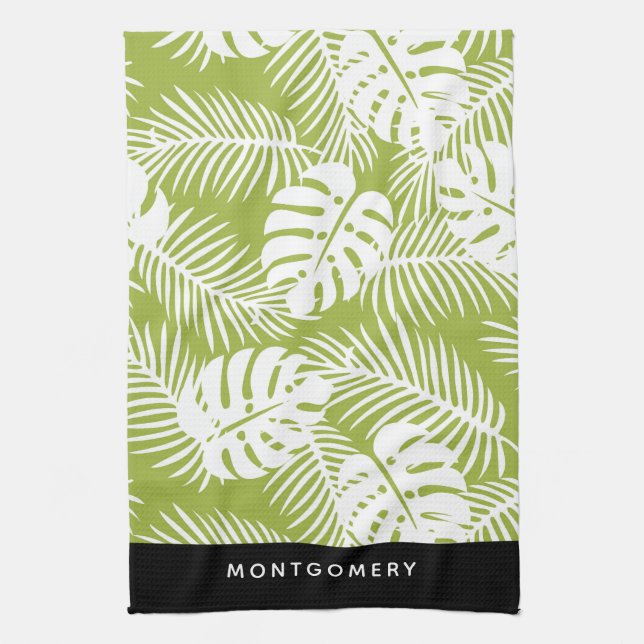 Linge De Cuisine Green Palm Feuille Rainforest Motif Personnalisé (Vertical)
