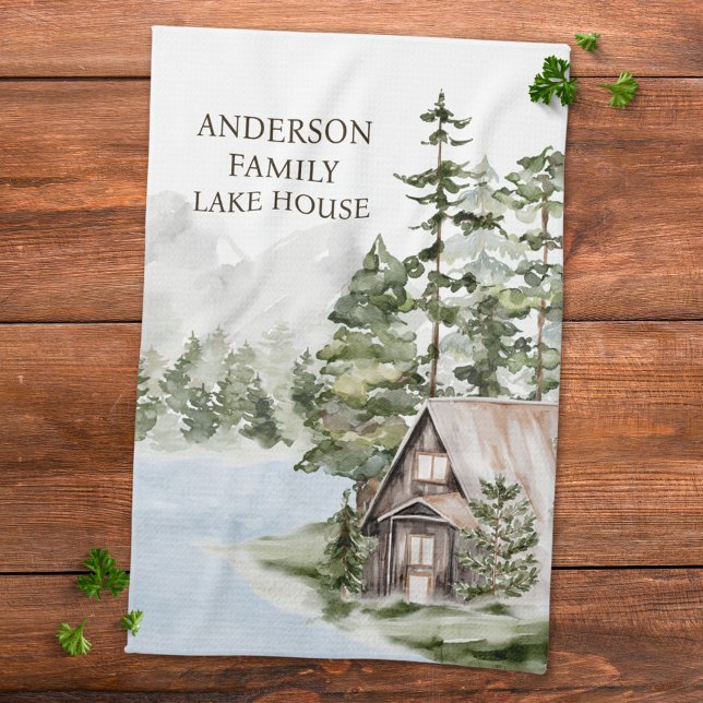 Linge De Cuisine Green Pine Forest Family Lake House Cabine (Close up)