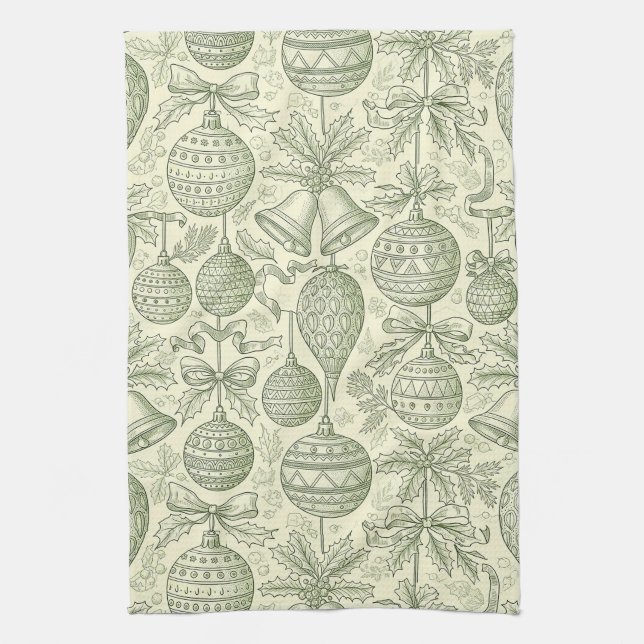 Linge De Cuisine Green Toile Christmas Bells & Ornaments Pattern 2 (Vertical)
