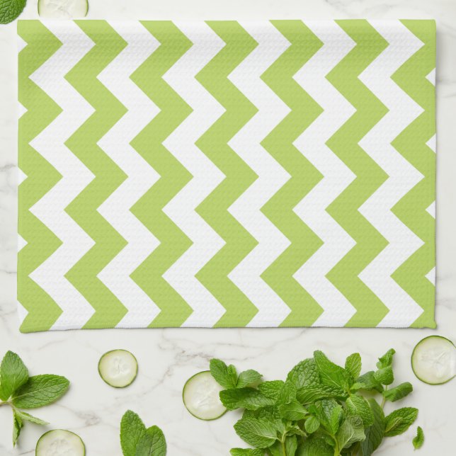 Linge De Cuisine Green Zigzag, Green Chevron, Motif géométrique (Plié)