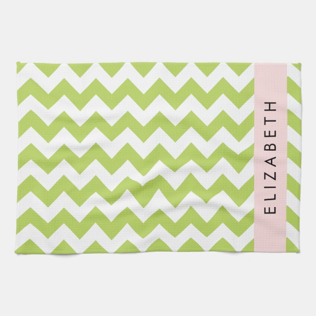 Linge De Cuisine Green Zigzag, Green Chevron, Votre Nom (Horizontal)
