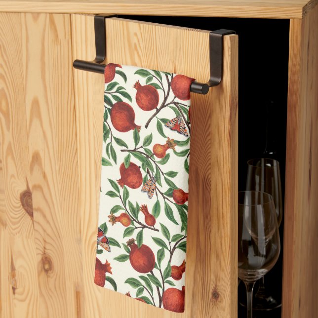 Linge De Cuisine Grenades et papillons Bella sur blanc (Pliage en tiers)