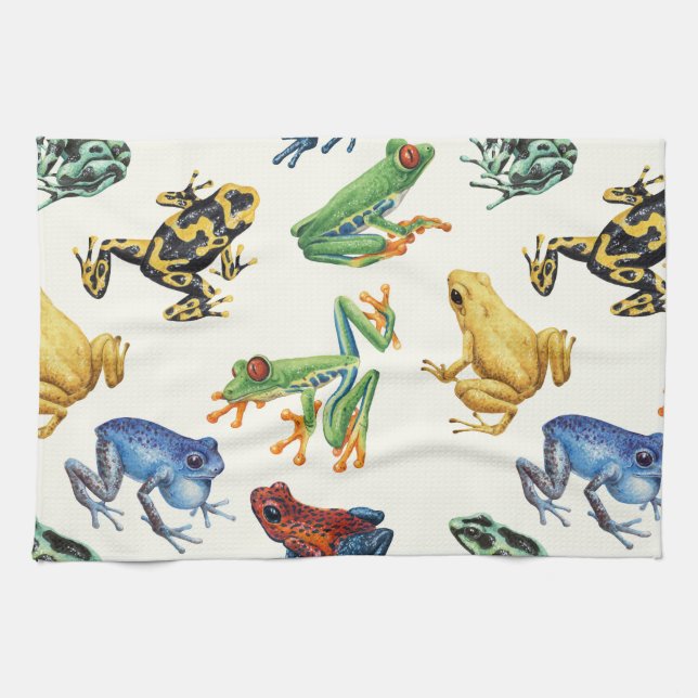 Linge De Cuisine Grenouilles sur blanc naturel (Horizontal)