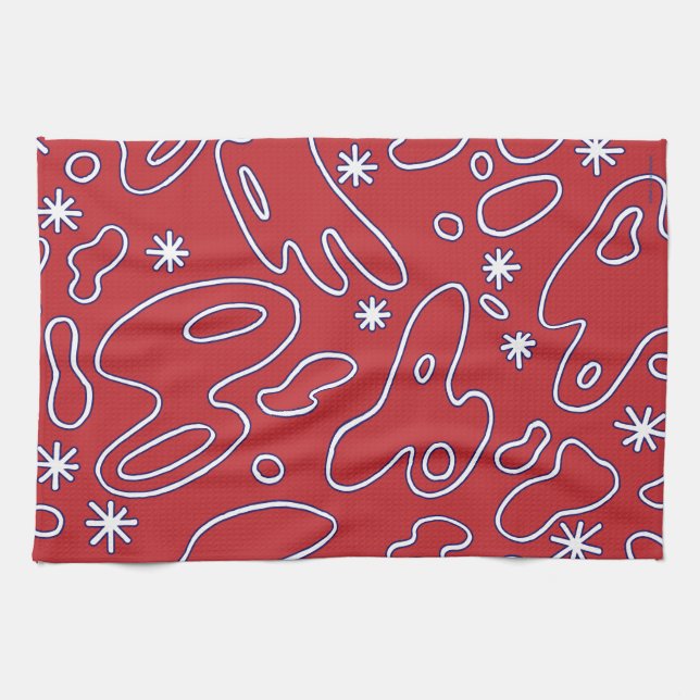 Linge De Cuisine Gribouillis de gouttes rouges, blancs, et bleus (Horizontal)