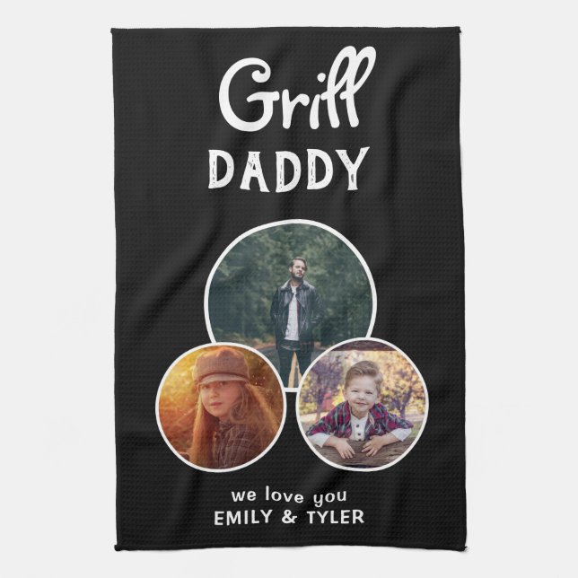 Linge De Cuisine Grill Daddy Modern Black Oval 3 Photo Fête du Père (Vertical)