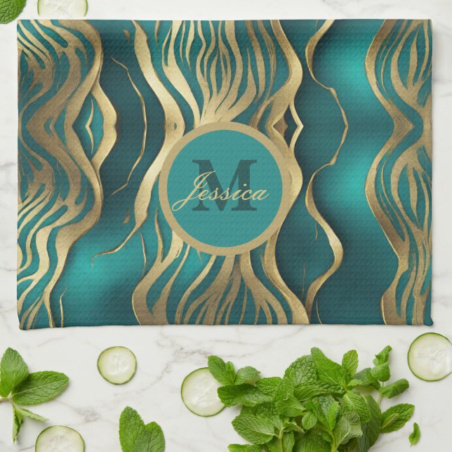 Linge De Cuisine Grilles modernes Turquoise Turquoise bleu Personna (Plié)