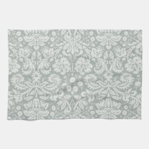 Linge De Cuisine Gris cendré ; Motif gris damassé