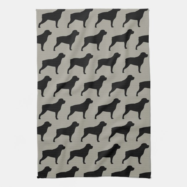 Linge De Cuisine Gris de motif de silhouettes de rottweiler (Vertical)