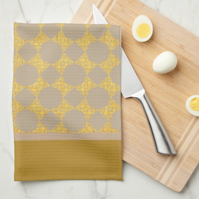 Linge De Cuisine Gris Et Jaune (Quart Plié)