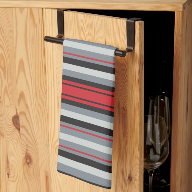 Linge De Cuisine Gris Et Rouge (Pliage en tiers)