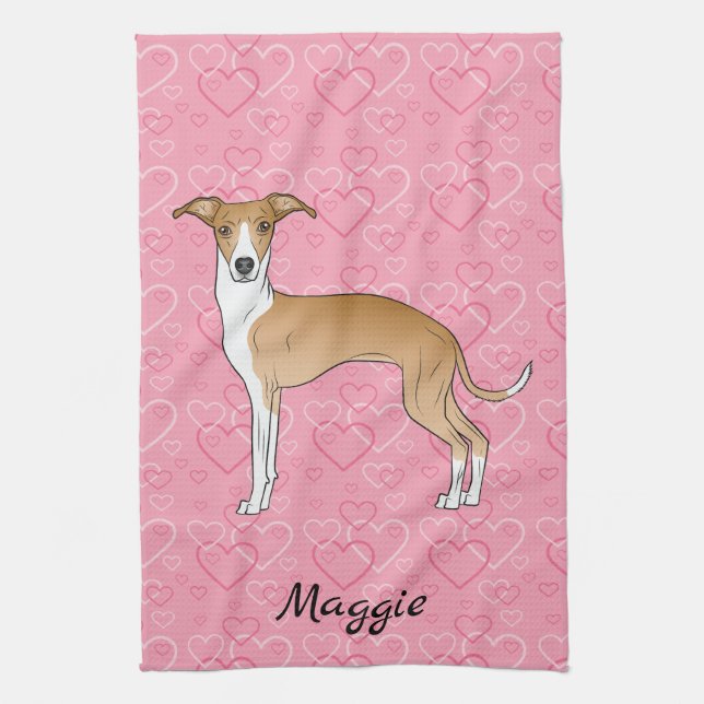 Linge De Cuisine Gris Italien Blanc Et Faune Sur Coeurs Rose (Vertical)