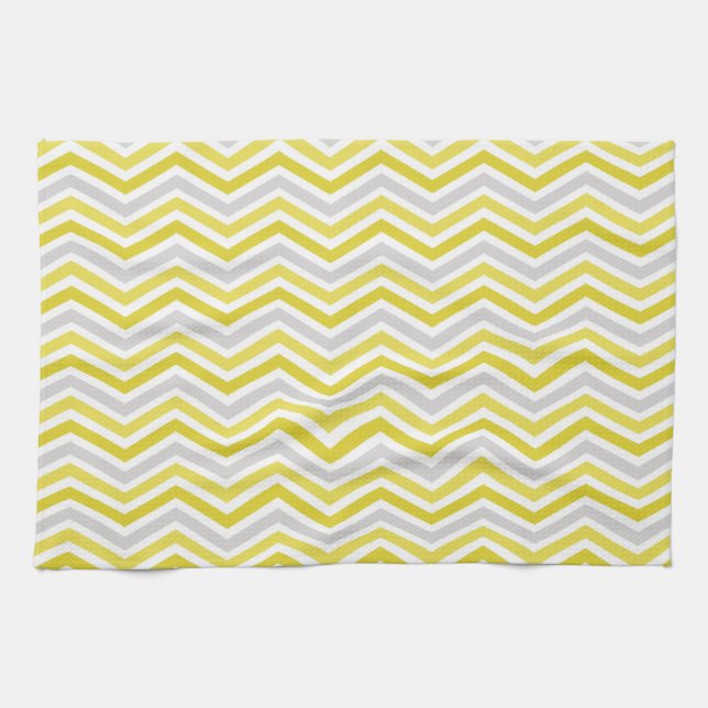 Linge De Cuisine Gris, Jaune et Blancs Chevron (Horizontal)