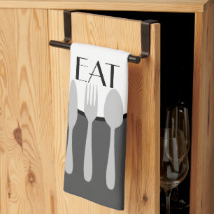 Linge De Cuisine gris moderne et blanc avec texte personnalisé