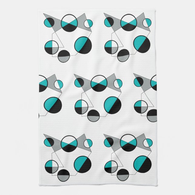 Linge De Cuisine Gris, noir, blanc, turquoise Géométrique Mod Retro (Vertical)
