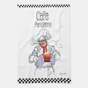Linge De Cuisine Gros chef français Caricature Chèques blancs noirs