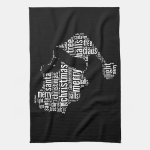 Linge De Cuisine Gros Noir Blanc Joyeux Noël Père Noël Typographie