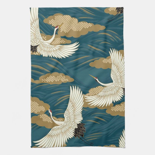 Linge De Cuisine Grue et vague, design japonais (Vertical)