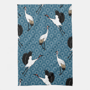 Linge De Cuisine Grues japonaises et bleues