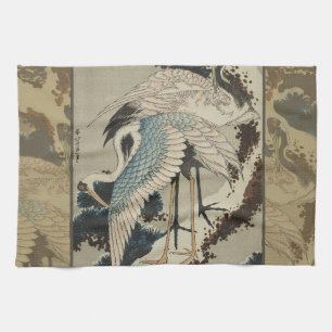 Linge De Cuisine Grues sur un pin couvert de neige Hokusai