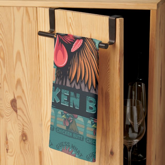 Linge De Cuisine Guess What Chicken Butt Funny Retro Rooster (Pliage en tiers)